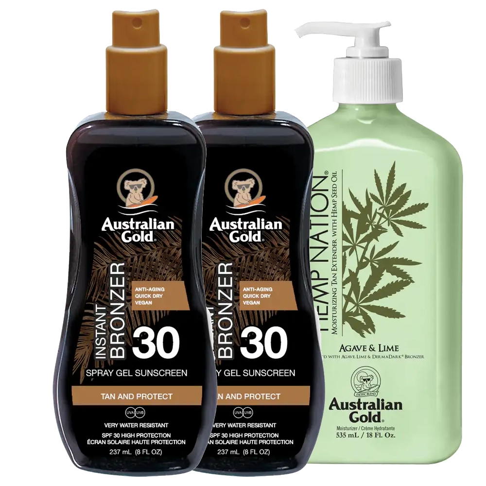 2xSPF 30 bronzer in 1xHemp Nation Agave&Lime - Kreme za sončenje in zaščito pred UV žarki.