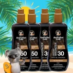 Australian Gold sprej gel SPF 30 SPF 50 bronzer komplet vključuje 2x sprej gel SPF 30 z bronzerjem in 2x sprej gel SPF 50 z bronzerjem.